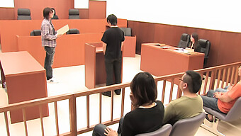 A Threesome On A Courtroom Table With Rough Doggystyle And Oral Action